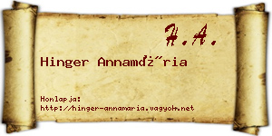 Hinger Annamária névjegykártya
